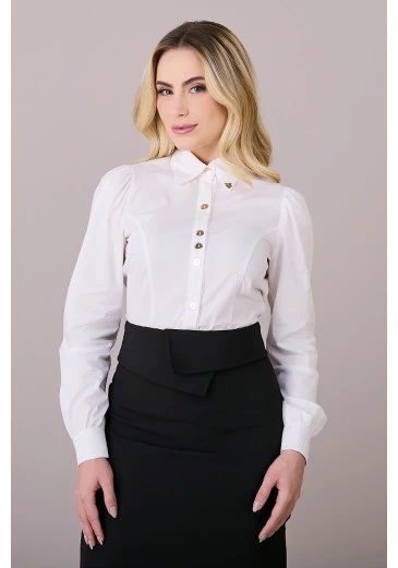 Camisa Giovana Branco Em Tricoline de Poliamida Tatá Martello Outono/Inverno 2025