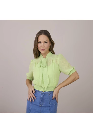 Blusa Analu Em Crepe Poá Verde Tatá Martello Primavera/Verão 2025