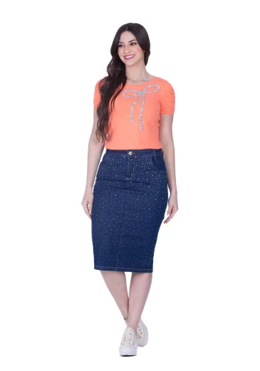 Saia Jordana Com Detalhes Termocolantes Jeans Escuro Hapuk Primavera/Verão 2025