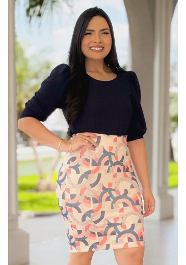Blusa Lídia Em Crepe Maquinetado Azul Marinho Maria Amore Alto Verão 2025