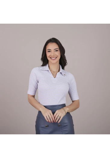Blusa Monica em Canelado Mini com Listras Lilás Tatá Martello Primavera/Verão 2025