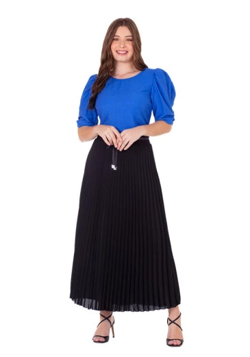 Blusa Jade em Tecido Plano com Detalhe em Pregas nas Mangas Azul Hapuk Primavera/Verão 2025