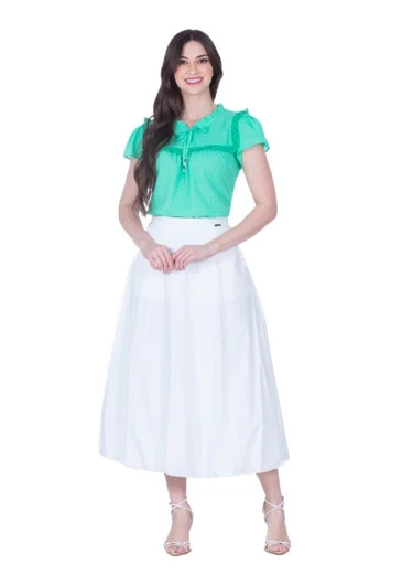 Blusa Ravena em Tecido Plano Texturizado com Detalhe em Guipir Verde Hapuk Primavera/Verão 2025 