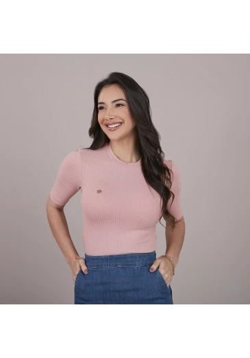 Blusa Lia em Malha Canelada Premium Rosa Tatá Martello Primavera/Verão 2025 