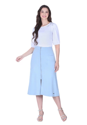 Blusa Lisa em Malha e Ribana com Detalhe em Bordado Manual Branca Hapuk Alto Verão 2025