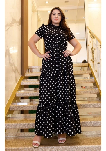 Chemise Joaquina em Crepe com Elastano Poá Preto Maria Amore Alto Verão 2025 