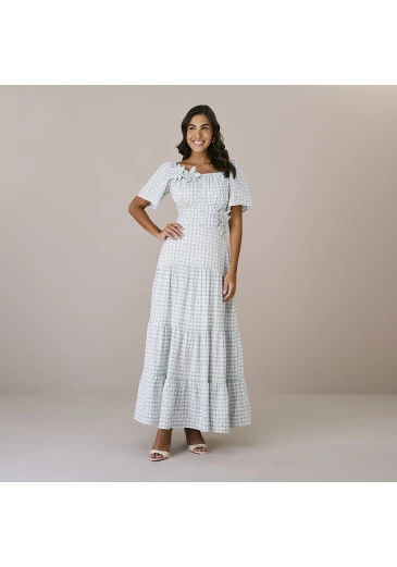 Vestido Izaura Em Xadrez Bordado Verde Tatá Martello Outono/Inverno 2025