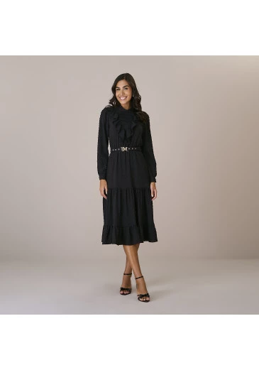 Vestido Lena Em Dots Shine Preto Tatá Martello Outono/Inverno 2025