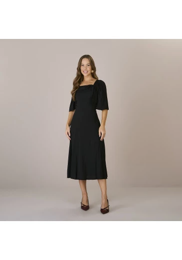 Vestido Carmem Em Viscolinho Preto Tatá Martello Outono/Inverno 2025