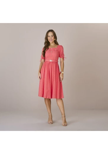 Vestido Neia Em Laise Coral Tatá Martello Outono/Inverno 2025