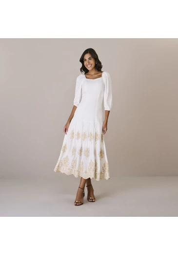 Vestido Eliana Em Rayon Slub Bordado Off White Tatá Martello Outono/Inverno 2025