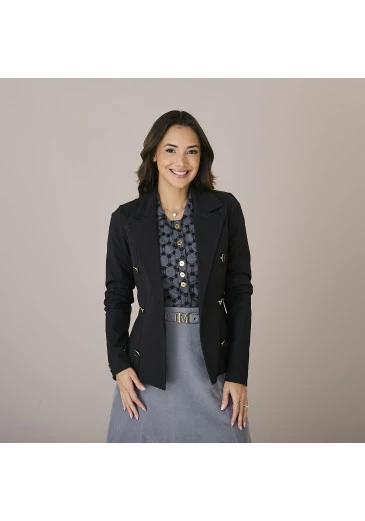 Blazer Ana Em Satin Louise Preto Tatá Martello Outono/Inverno 2025