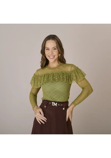 Blusa Daiane Em Tule Monica Verde Tatá Martello Outono/Inverno 2025