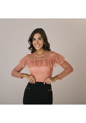Blusa Daiane Em Tule Monica Coral Tatá Martello Outono/Inverno 2025
