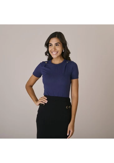 Blusa Eliane Em Malha Rib Riviera Tatá Martello Outono/Inverno 2025
