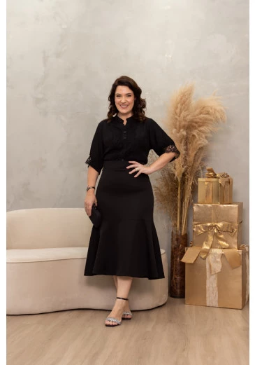 Camisa Em Crepe Rayon Com Detalhe Em Renda Preta Kauly Alto Verão 2025