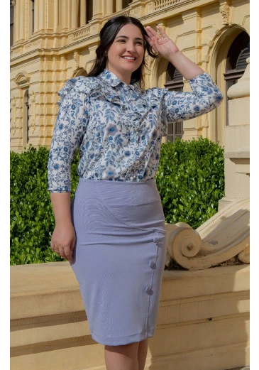 Camisa Milena Em Sedinha Estampada Maria Amore Outono/Inverno 2025