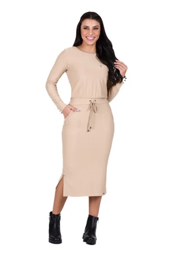 Vestido Olinda Em Moletinho Cáqui Hapuk Outono/Inverno 2024
