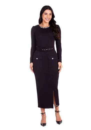 Vestido Salomé Em Ponto Roma Preto Hapuk Outono/Inverno 2024