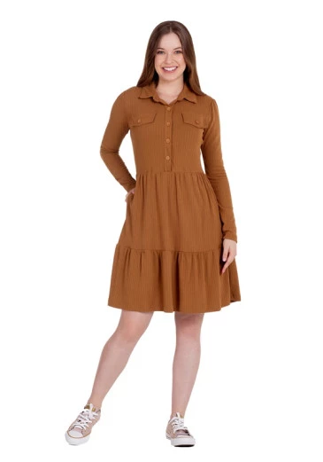 Vestido Conceição Em Malha Canelada Caramelo Hapuk Outono/Inverno 2024