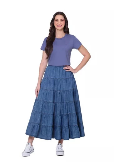 Blusa Raquel Pima Azul Com Decote Redondo E Acabamento Em Ribana Com Estampa Frontal Hapuk Outono/Inverno 2025