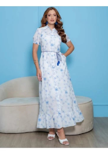 Chemissie Longo Em Voil Azul Luciana Pais Alto Verão 2025