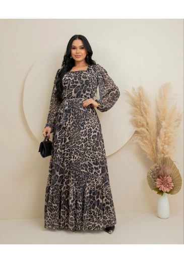 Vestido Dafne Animal Print Em Tule De Malha Maria Amore Outono/Inverno 2025