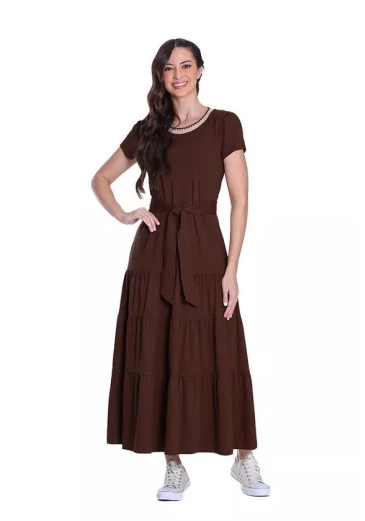 Vestido Gislaine  Marrom Confeccionado Em Malha Hapuk 2025
