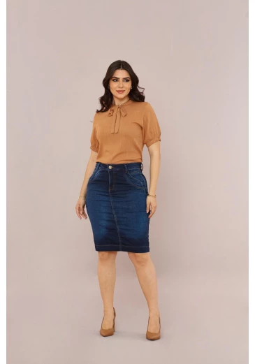 Saia Com Elastano Jeans Escuro Mulher Morena Outono/Inverno 2025