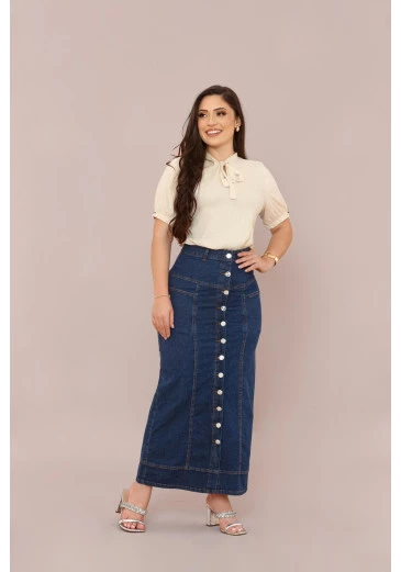 Saia Com Elastano Jeans Escuro Maria Amore Outono/Inverno 2025