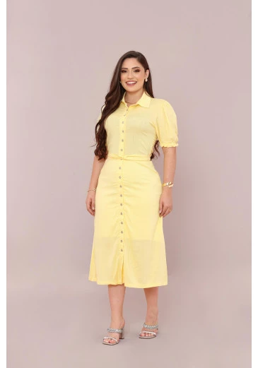 Vestido Em Viscose Amarelo Pastel Maria Amore Outono/Inverno 2025