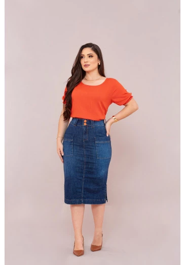 Saia Plus Com Elastano Jeans Escuro Mulher Morena Outono/Inverno 2025