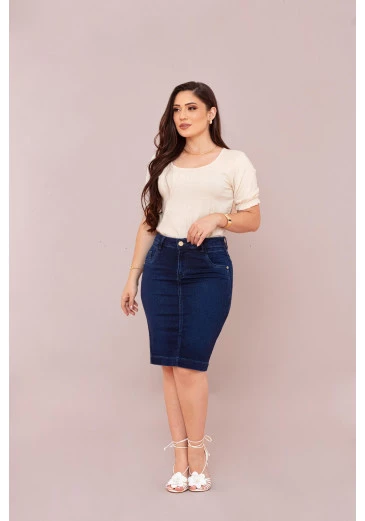 Saia Plus Com Elastano Jeans Escuro Maria Amore Outono/Inverno 2025