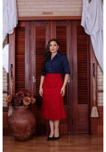 Camisa Em Tricoline Azul Marinho Mulher Morena Outono/Inverno 2025