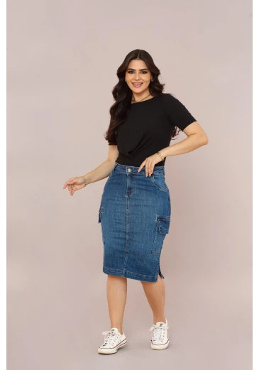 Saia Jeans secretária Mulher Morena  Outono/Inverno 2025