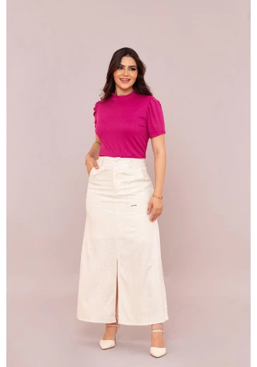 Saia Em Linho Midi Off White Mulher Morena Outono/Inverno 2025