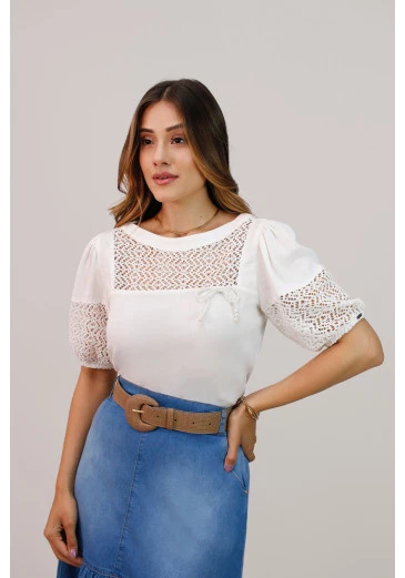 Blusa Eloise Em Viscolinho Off White Nítido Alto Verão 2025