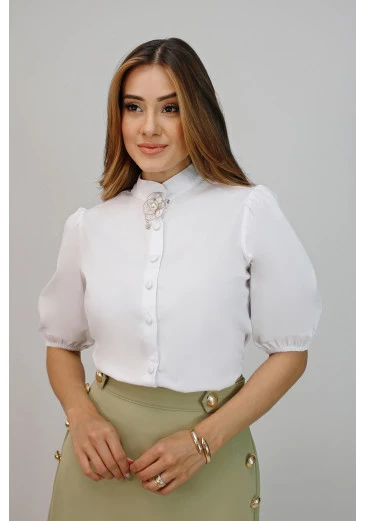 Camisa Beatrice Em Tricoline Com Broche Branca Nítido Primavera/Verão 2025