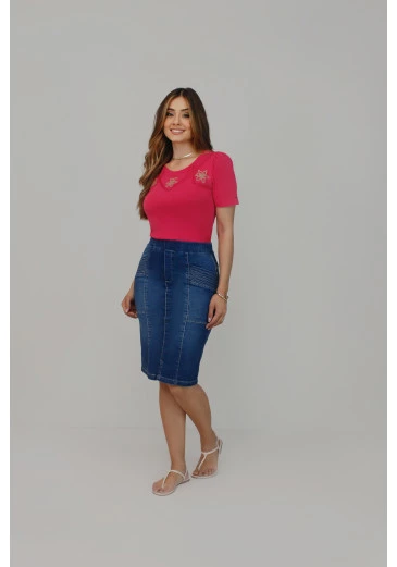 Saia Barbara Jeans Com Bolso Sobreposto Nítido Primavera/Verão 2025