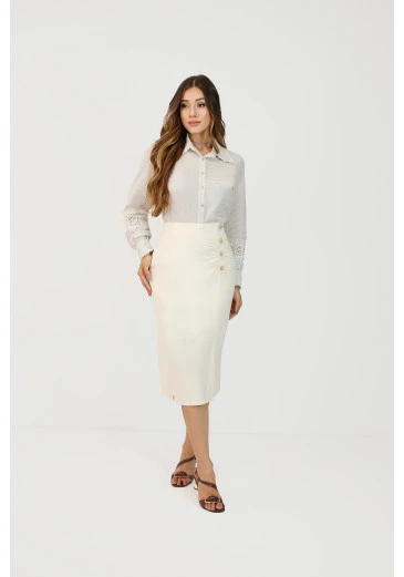 Saia Dana Em Linho Midi Off White Nítido Outono/Inverno 2025