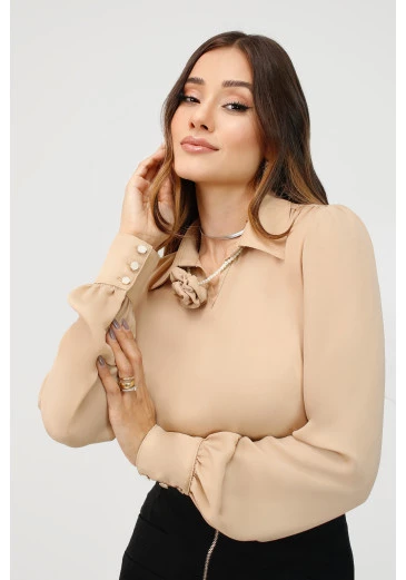 Blusa Hannah Em Crepe Bege Nítido Outono/Inverno 2025