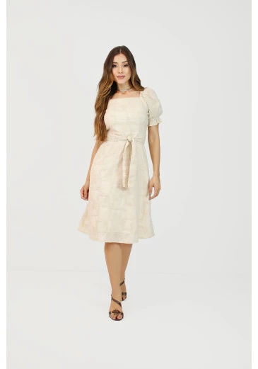 Vestido Elsa Em Laise Com Manga Princesa Nítido Outono/Inverno 2025