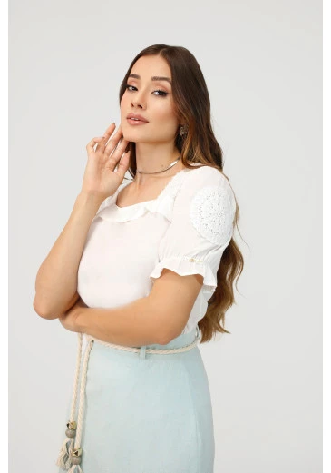 Blusa Marilia Em Viscolinho Branca Nítido Outono/Inverno 2025