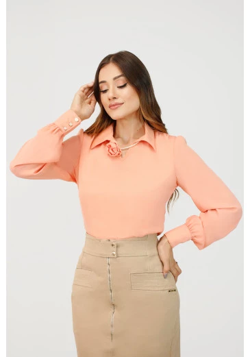 Blusa Hannah Em Crepe Coral Nítido Outono/Inverno 2025