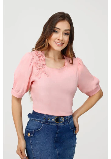 Blusa Petra Em Viscolinho Rose Nítido Outono/Inverno 2025