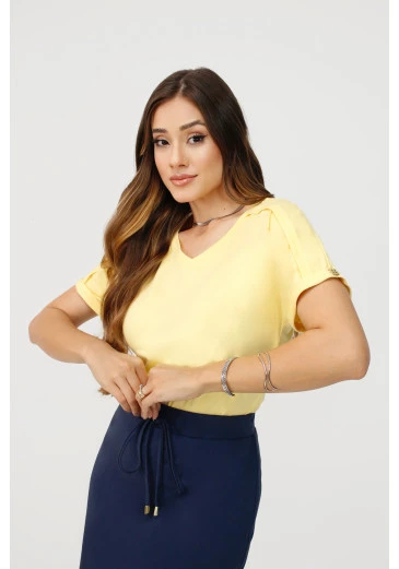 Blusa Dayane Em Malha Amarela Nítido Outono/Inverno 2025
