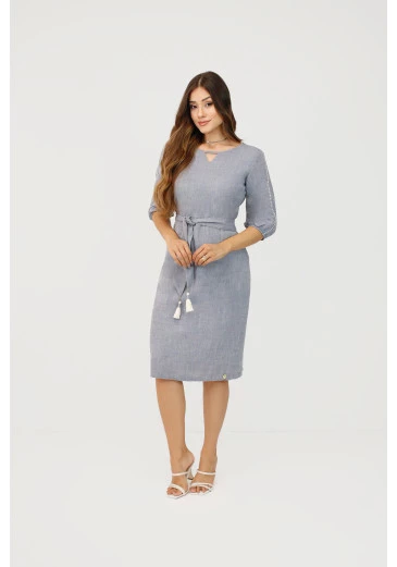 Vestido Greta Em Linho Cinza Nítido Outono/Inverno 2025