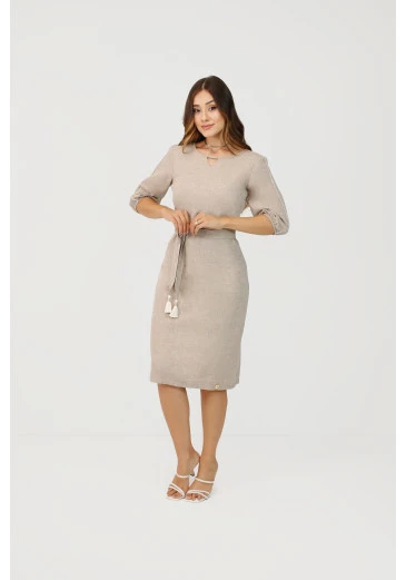 Vestido Greta Em Linho Bege Nítido Outono/Inverno 2025