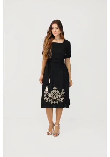 Vestido Gisela Em Linho Com Bordado Nítido Outono/Inverno 2025