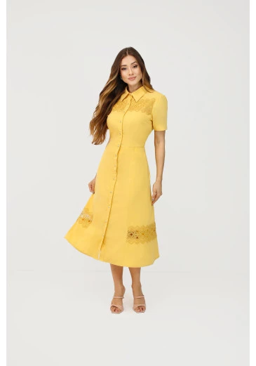 Chemise Elia Midi Em Viscose Com Guipir Amarelo Nítido  Outono/Inverno 2025